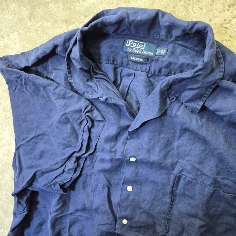Polo Ralph Lauren Caldwell Shirt Mens 3XB Linen Silk Navy Loop Collar Beach Surf